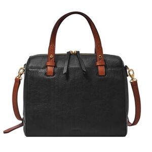 Fossil Black and Brown Leather Satchel Crossbody Bag